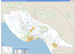 Santa Cruz-Watsonville Metro Area Wall Map Basic Style 2026